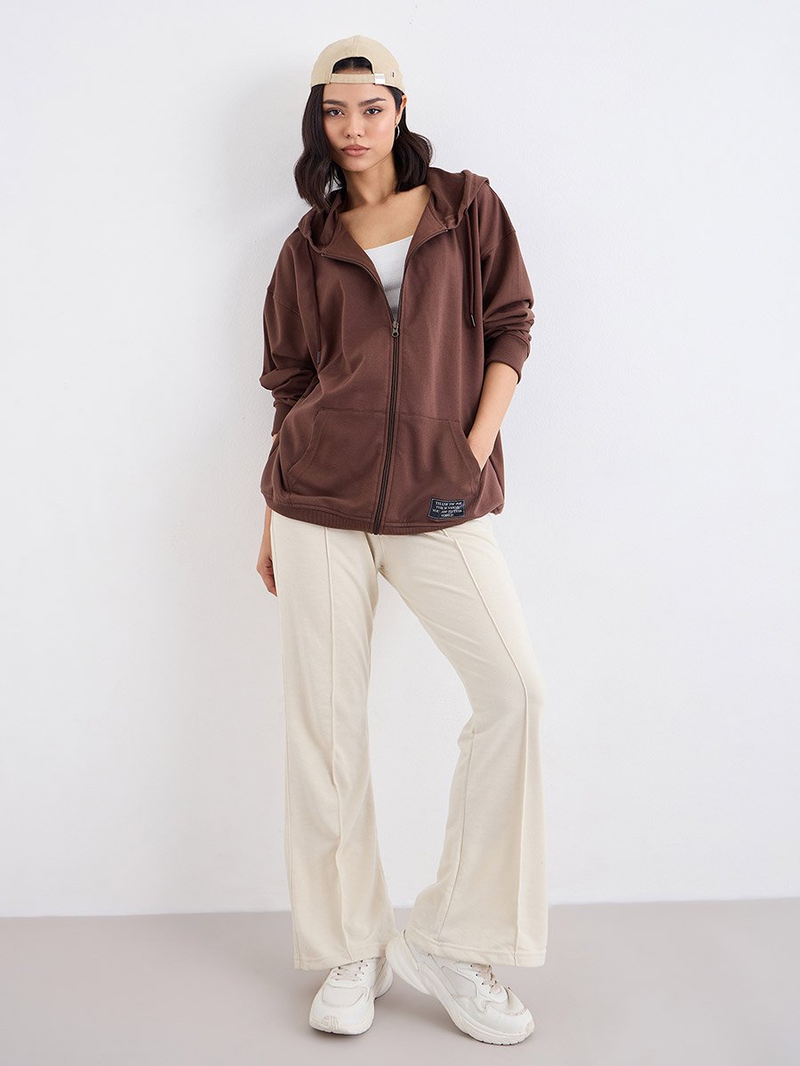 Cream Boot Flared Joggers with Pintuck Detail