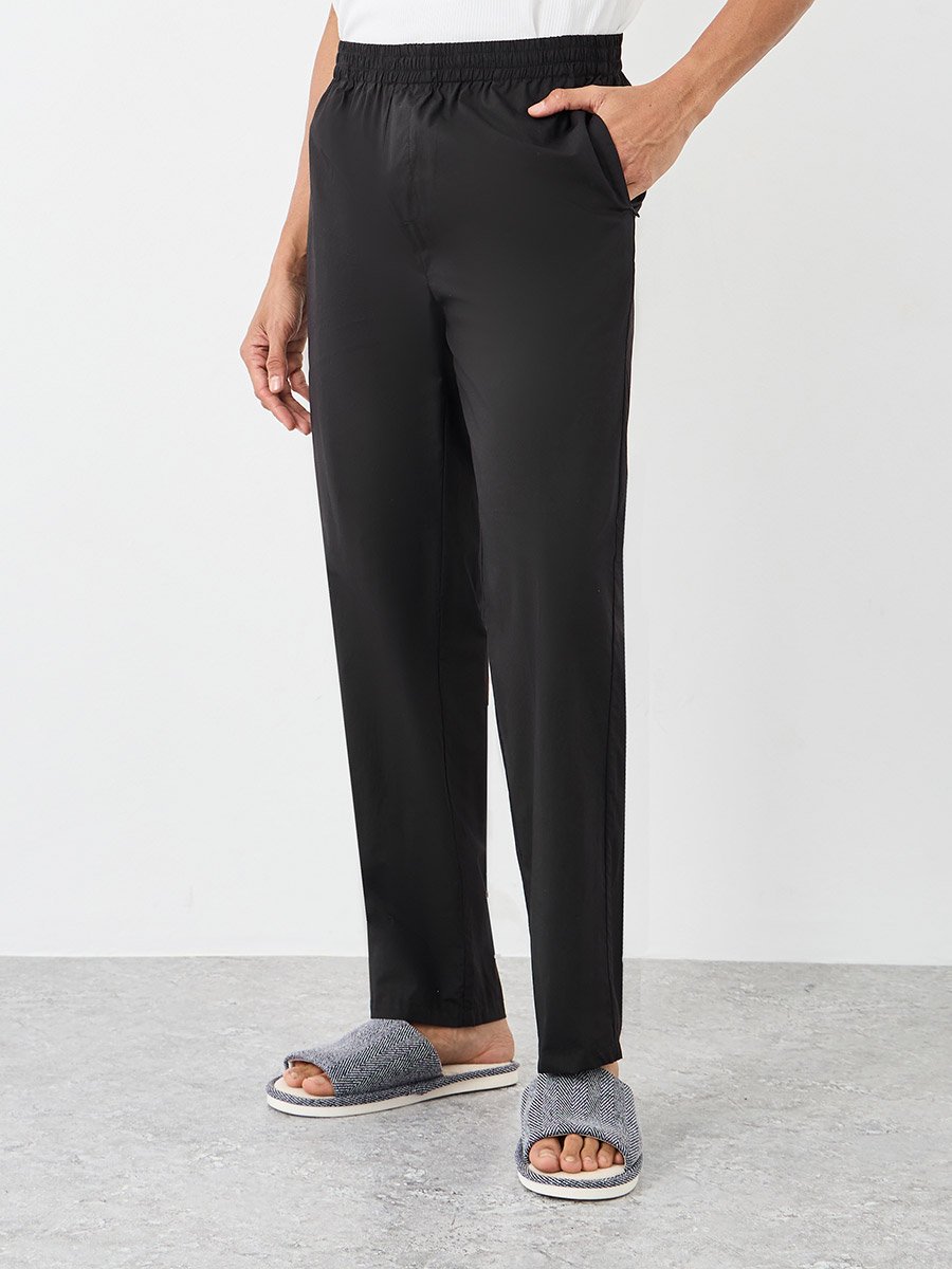 Men Black Cotton Pyjama with Zip Pocket