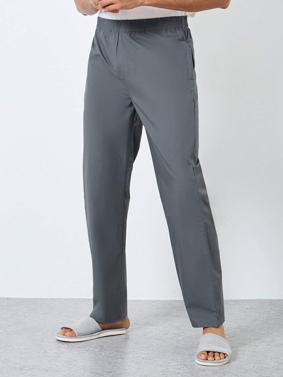 Men Grey Cotton Pyjama with Zip Pocket