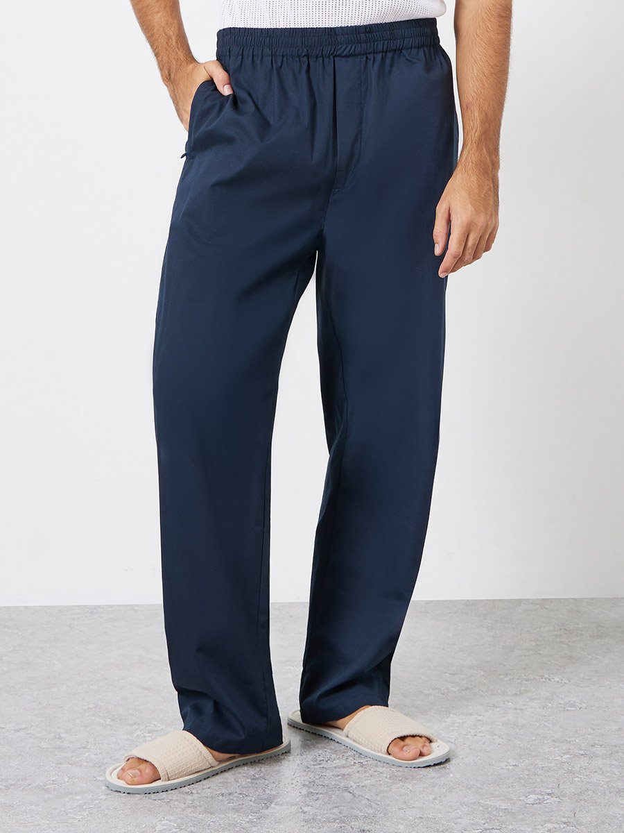 Men Navy Cotton Pyjama with Zip Pocket