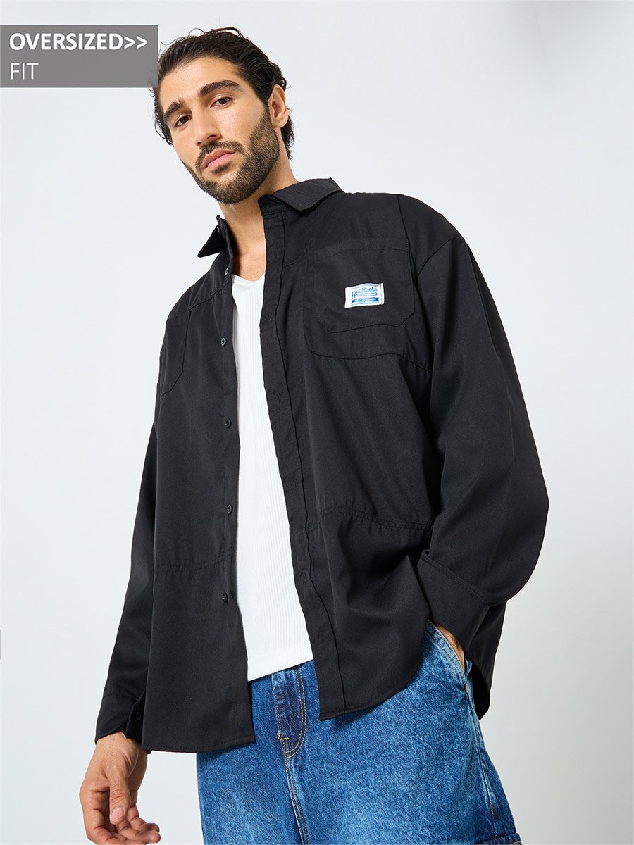 Men Beige Oversized Utility Shacket