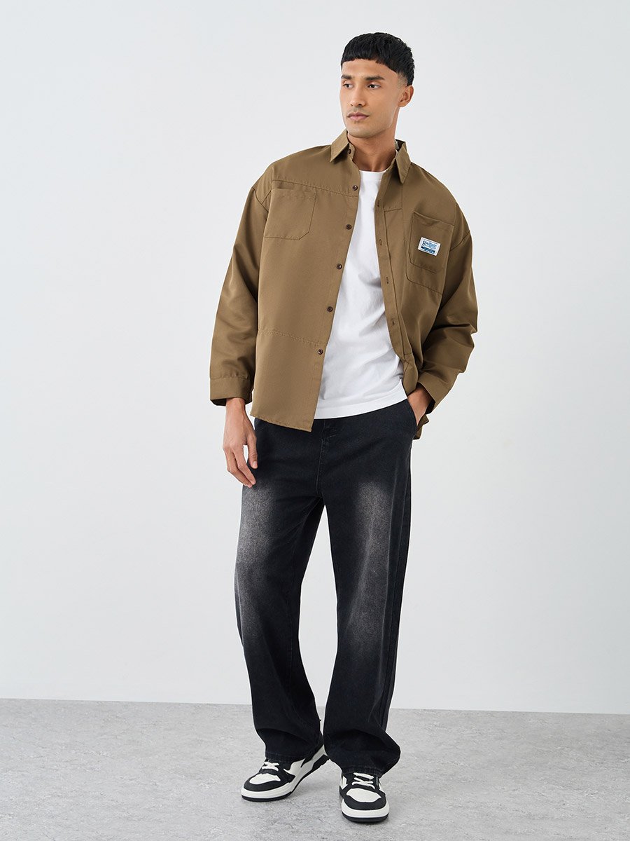 Men Beige Oversized Utility Shacket