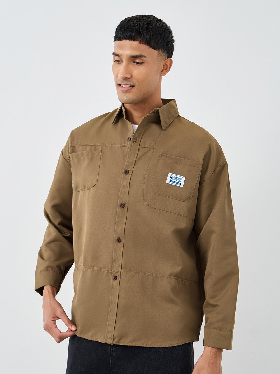 Men Beige Oversized Utility Shacket