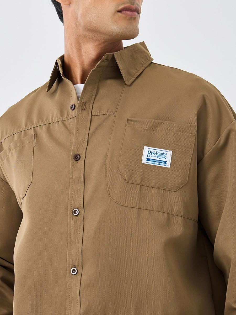 Men Beige Oversized Utility Shacket