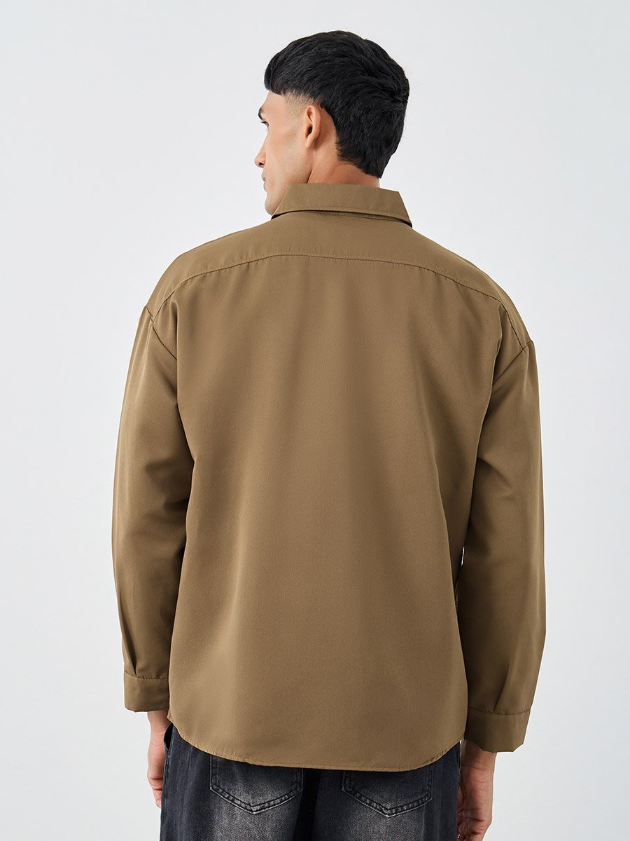 Men Beige Oversized Utility Shacket