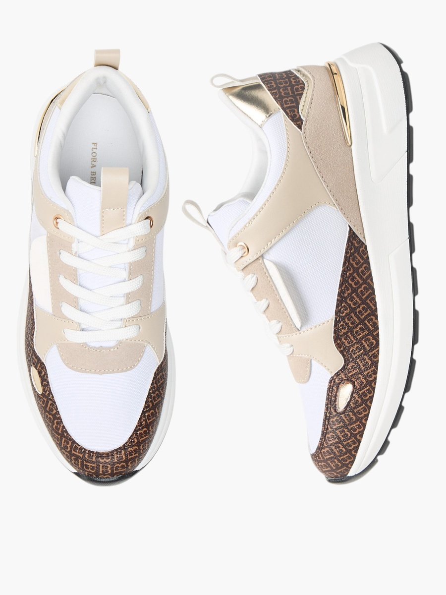 Monogram Print Sneakers with Lace-Up Closure