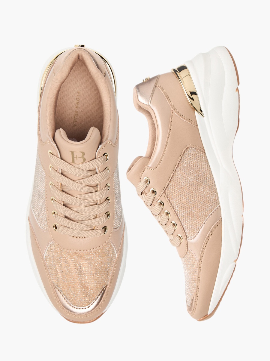 Glitter Textured Sneakers with Lace-Up Closure