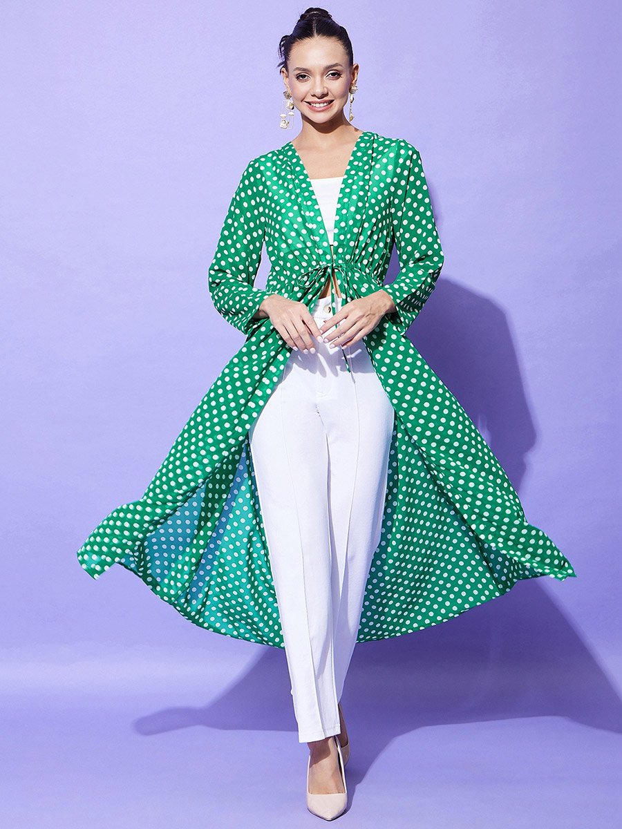 Green Polka Dot Print Long Sleeve Shrug