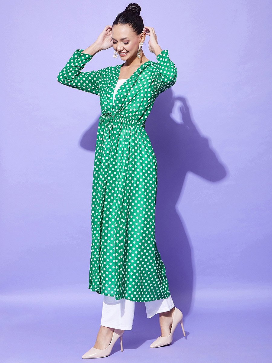 Green Polka Dot Print Long Sleeve Shrug