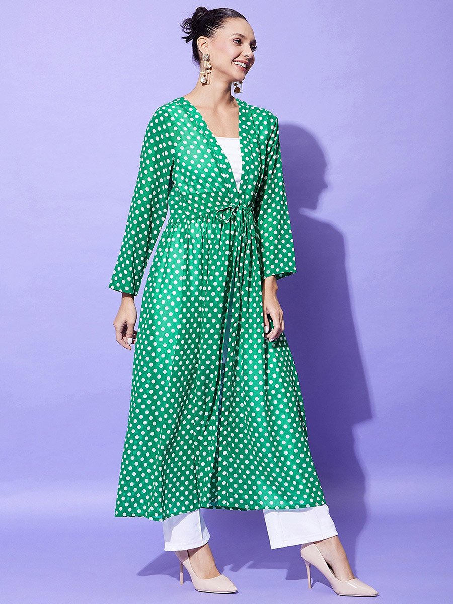 Green Polka Dot Print Long Sleeve Shrug