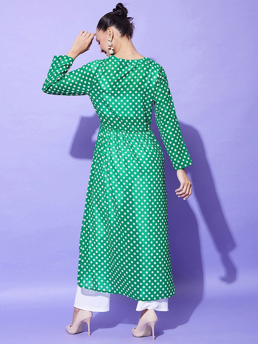 Green Polka Dot Print Long Sleeve Shrug