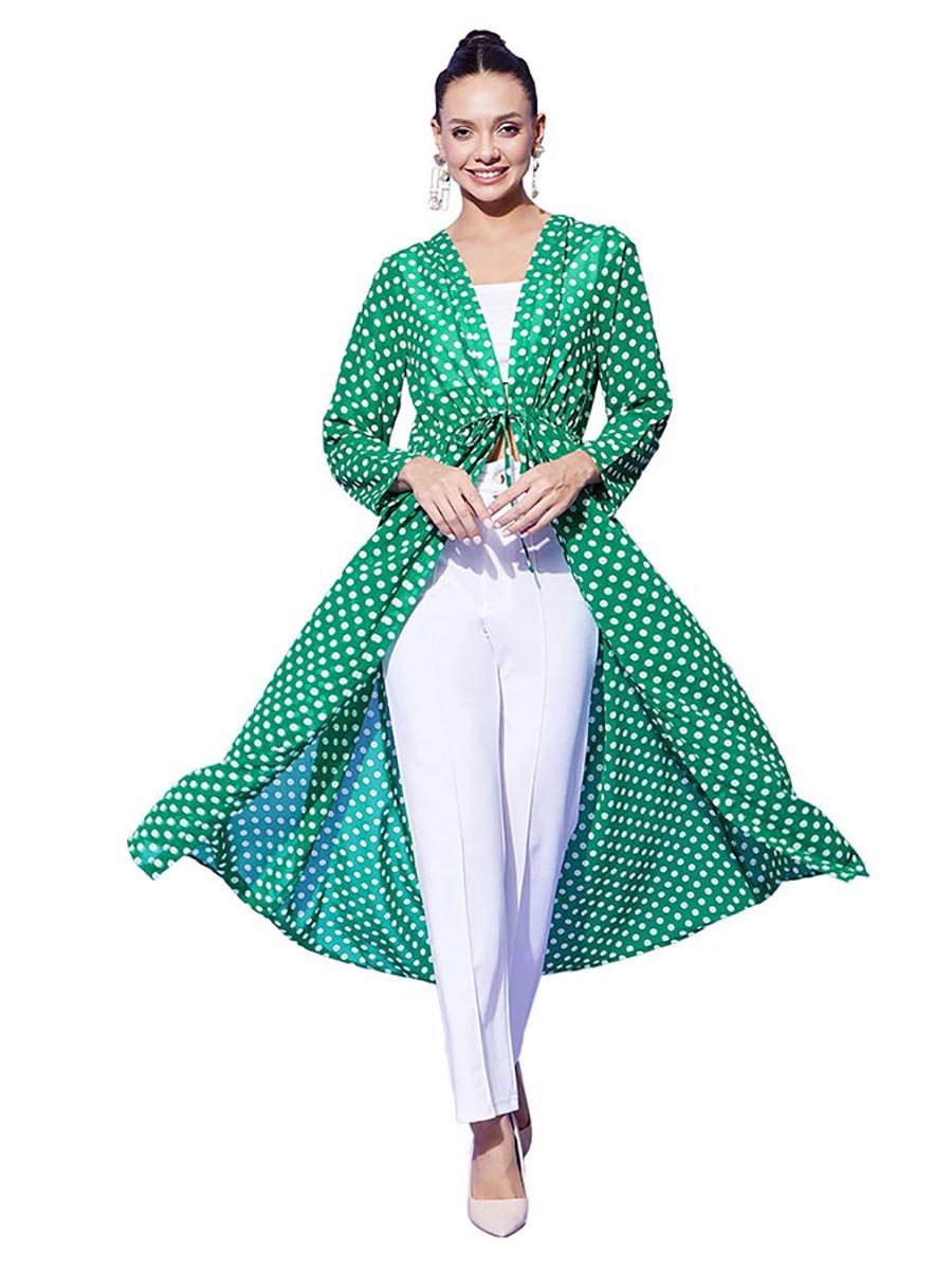 Green Polka Dot Print Long Sleeve Shrug