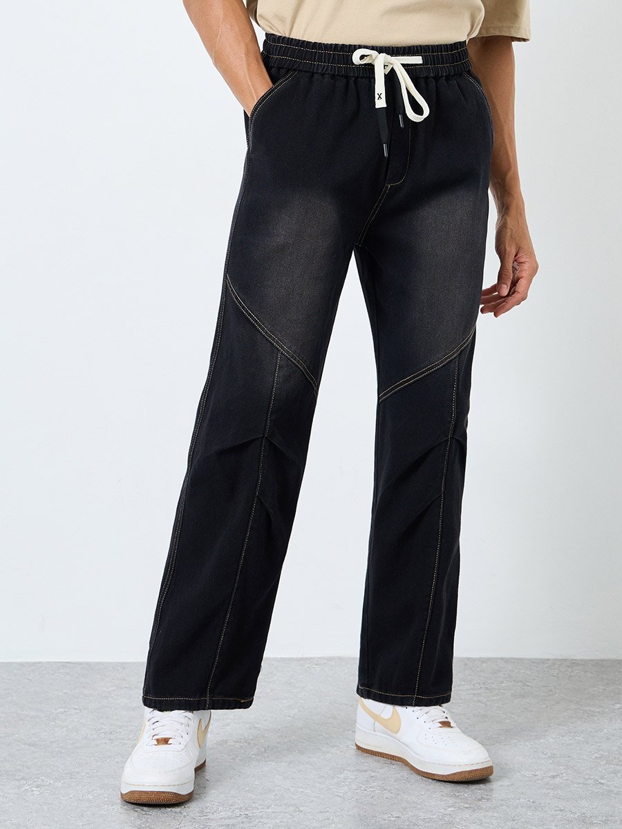 Mid Rise Loose Fit Jeans with Drawcord