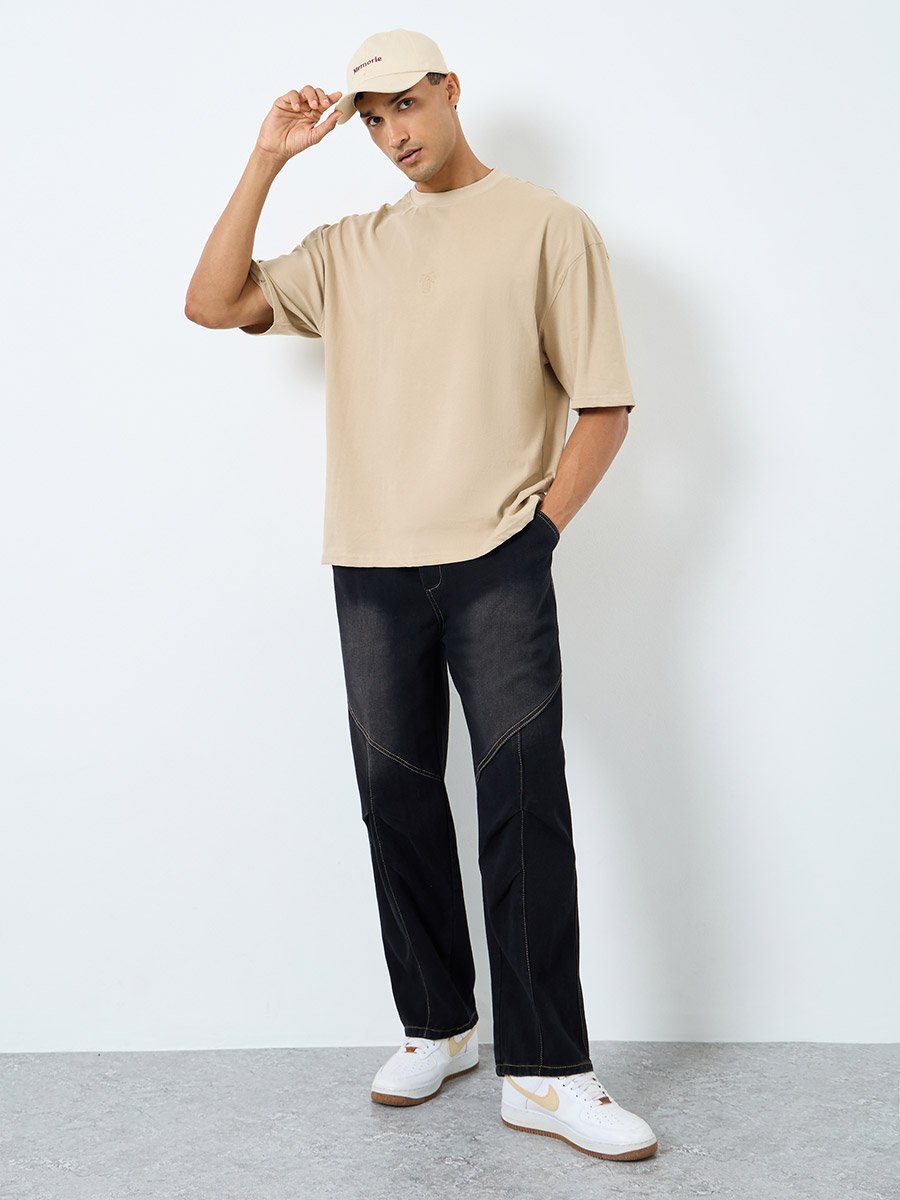 Mid Rise Loose Fit Jeans with Drawcord