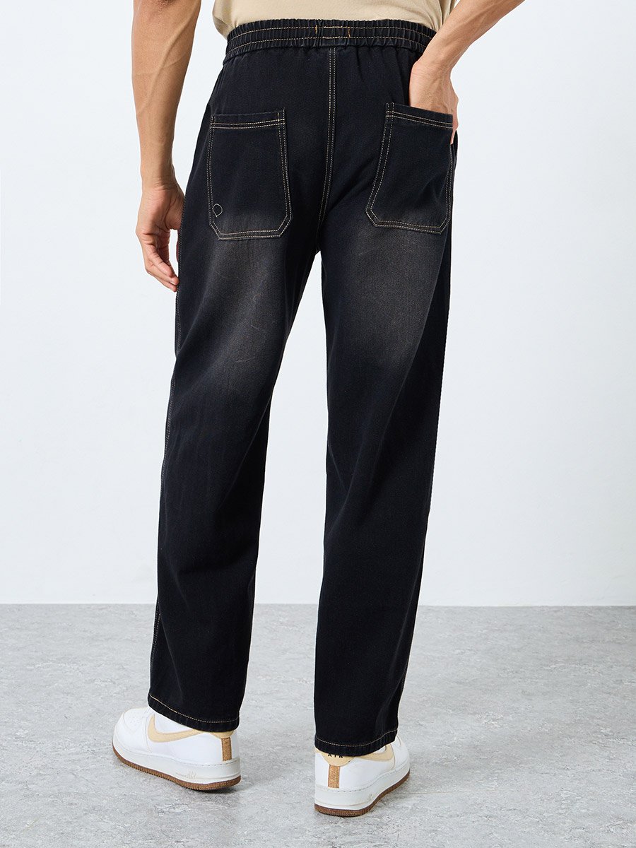 Mid Rise Loose Fit Jeans with Drawcord