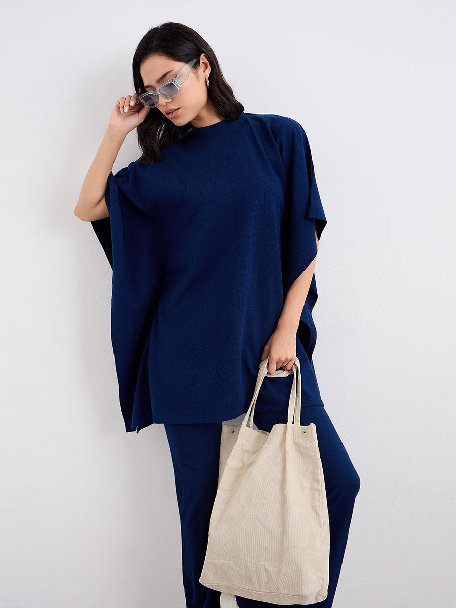 Women Draped Knit Top and Pants Winter Modest Set