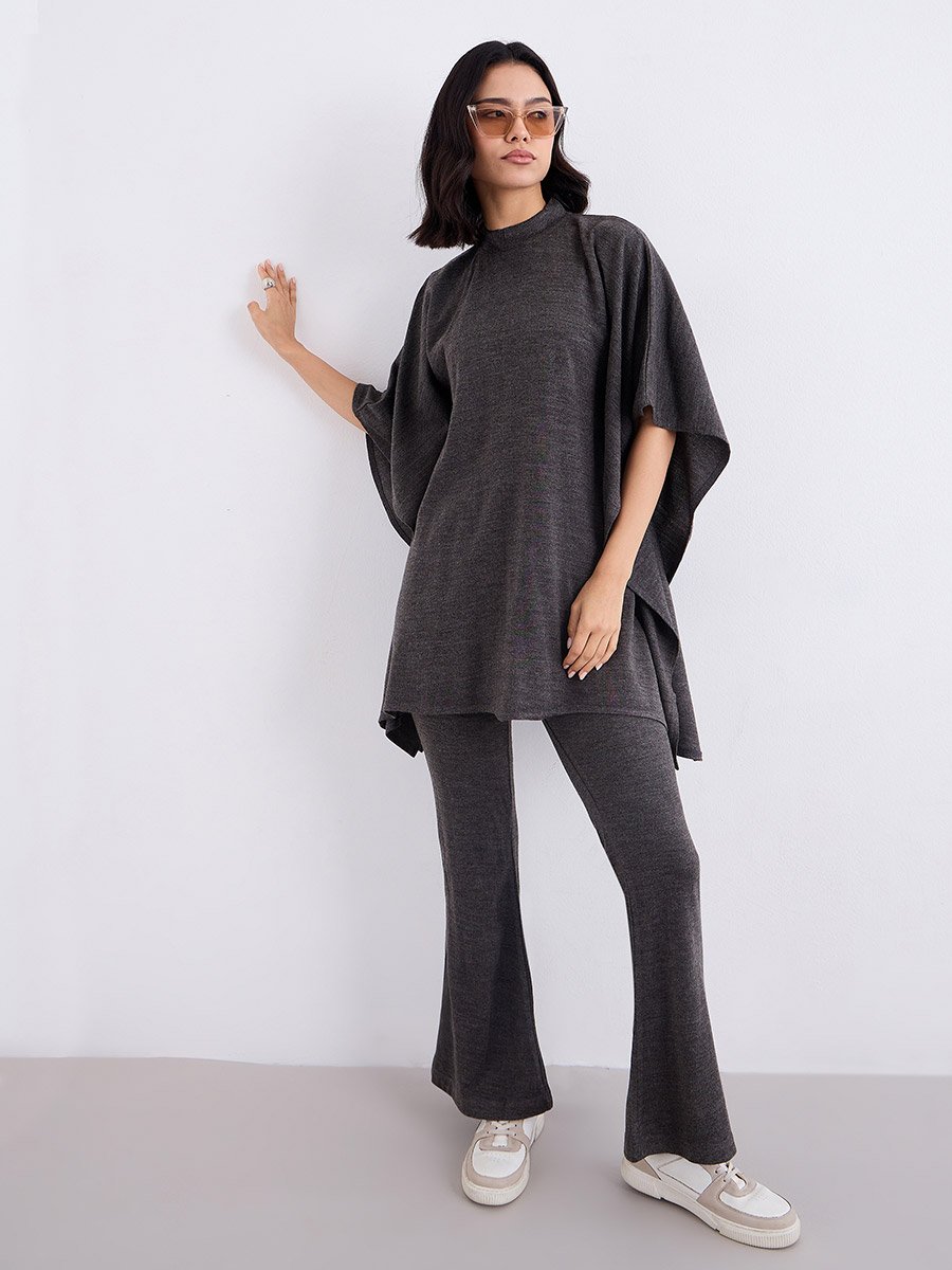Women Draped Knit Top and Pants Winter Modest Set