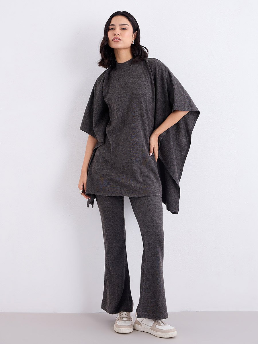 Women Draped Knit Top and Pants Winter Modest Set