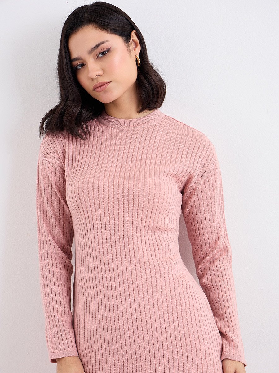 Women Textured Knit Top and Pants Winter Modest Set