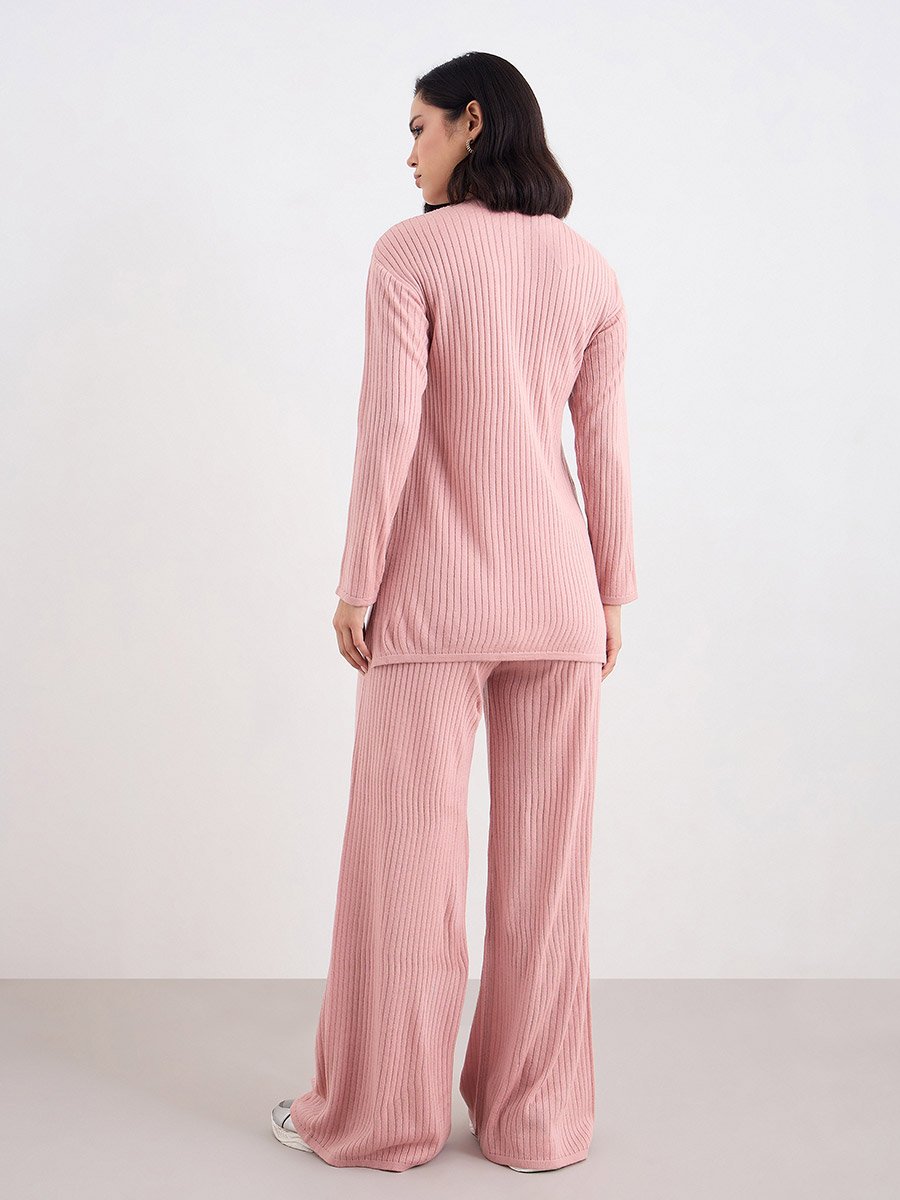 Women Textured Knit Top and Pants Winter Modest Set
