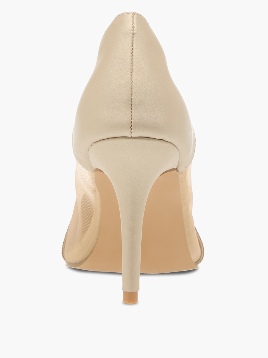 Women Metallic Stilettos with Rhinestones and Slip-On Closure