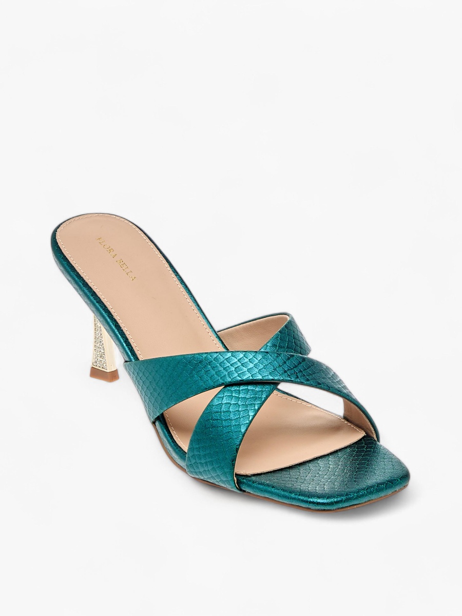 Textured Cross Strap Sandals with Stiletto Heels