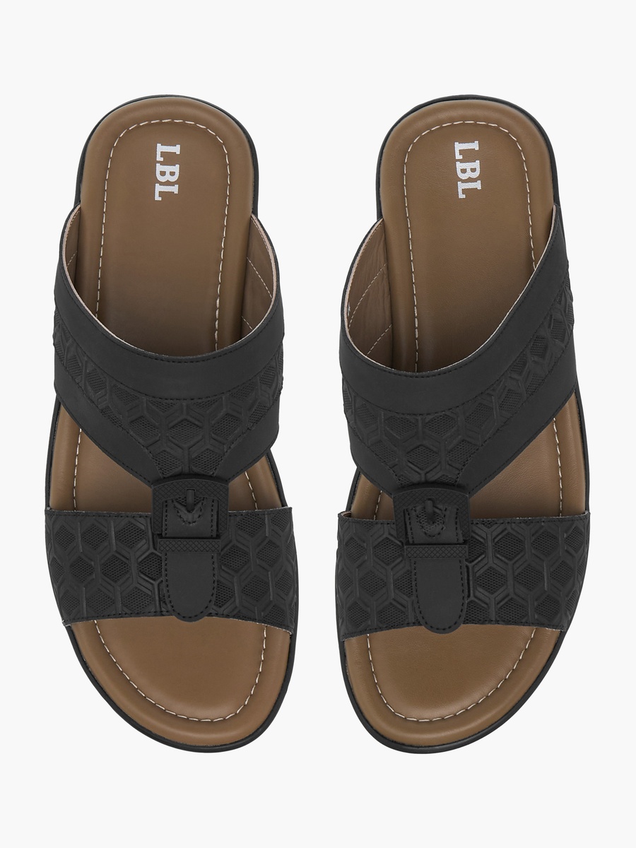 Textured Slip-On Arabic Sandals with Buckle Detail