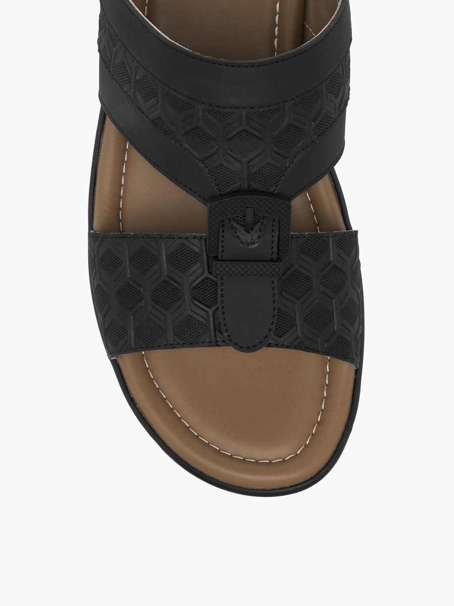 Textured Slip-On Arabic Sandals with Buckle Detail