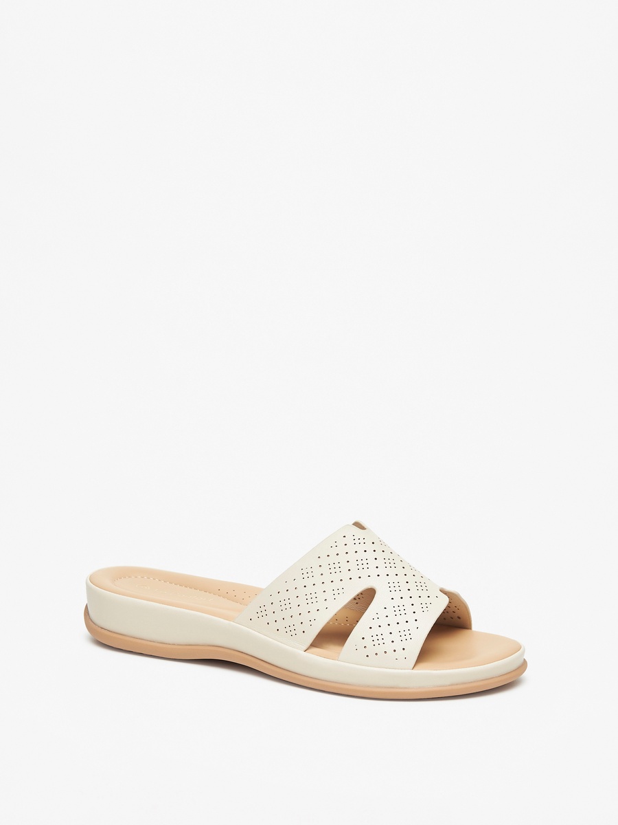 Laser Cut Detail Slip-On Comfort Sandals