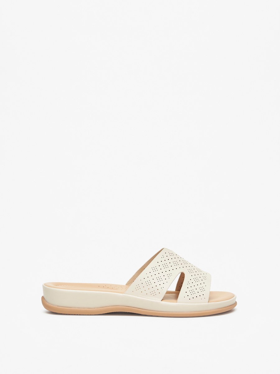 Laser Cut Detail Slip-On Comfort Sandals