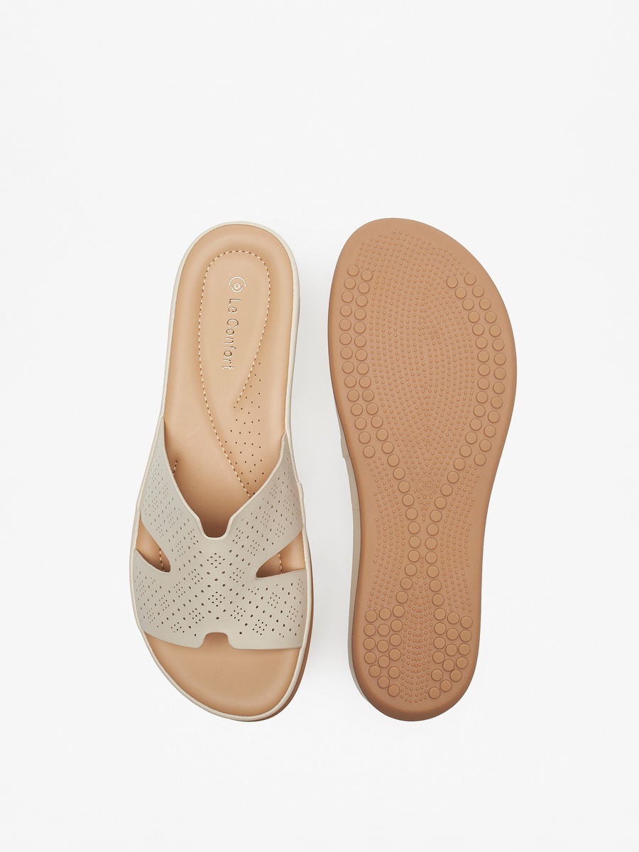 Laser Cut Detail Slip-On Comfort Sandals