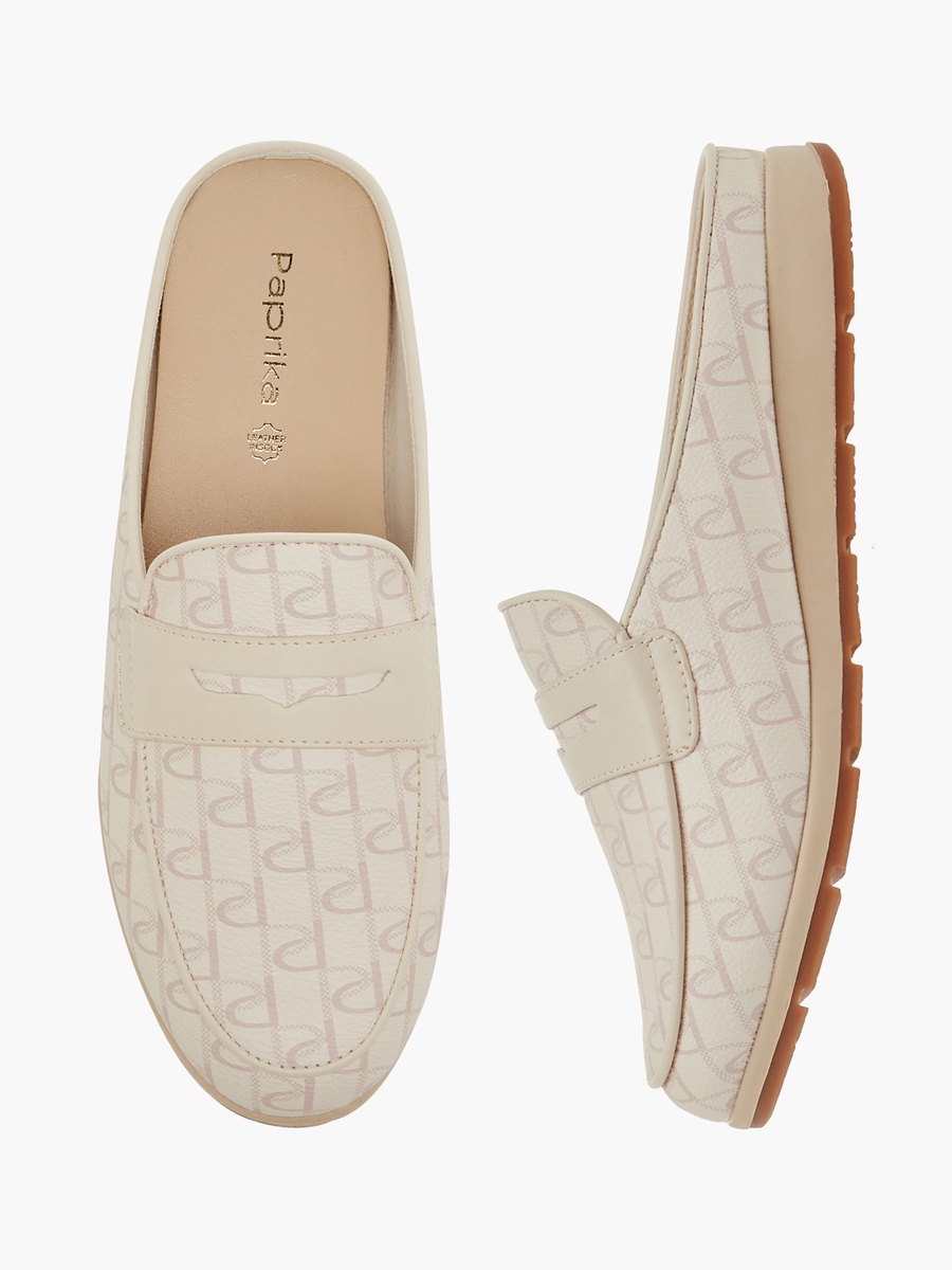 Monogram Print Slip-On Comfort Mules