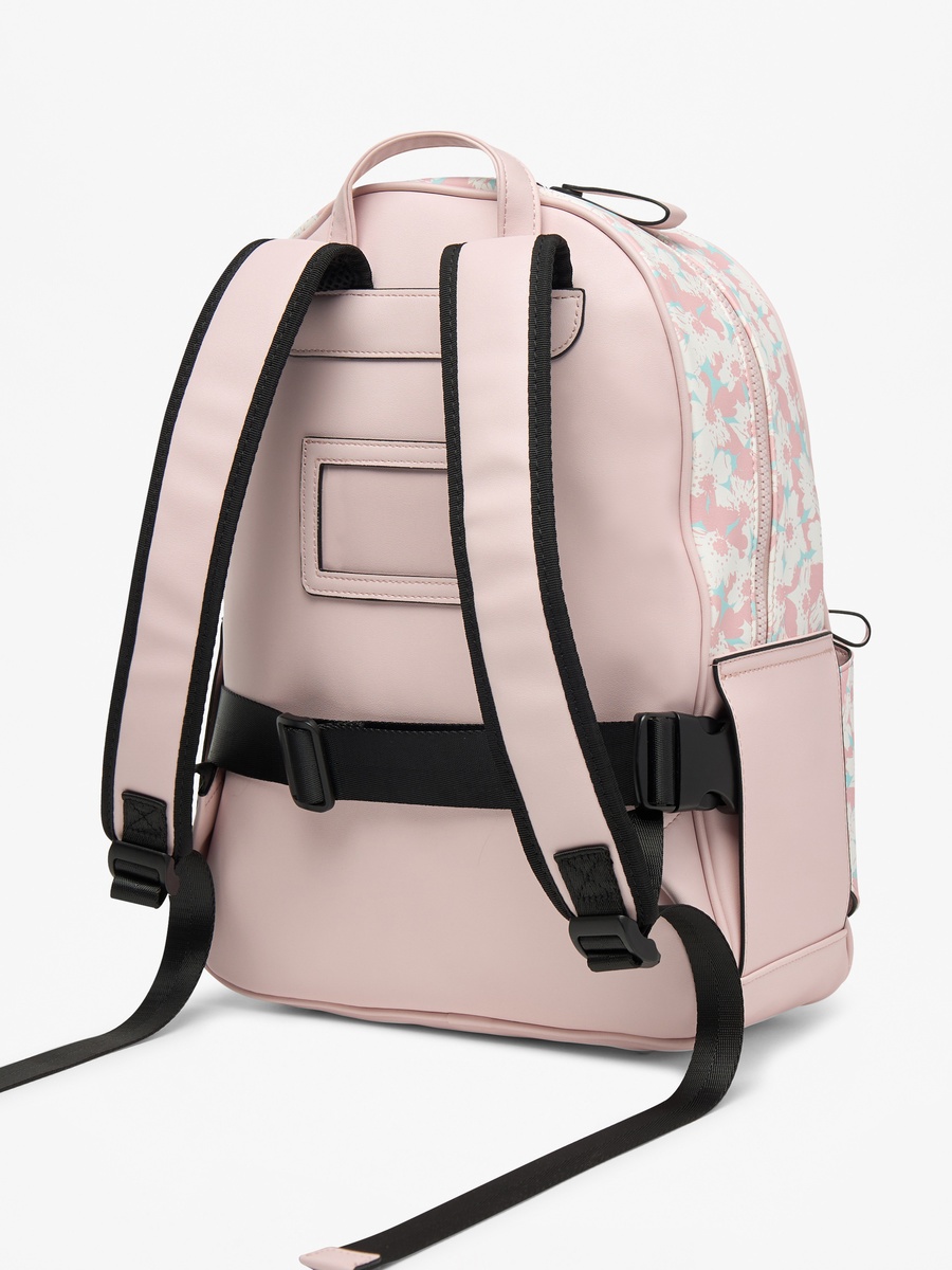 Floral Print Backpack with Detachable Front Pocket - 31x40x13 cm