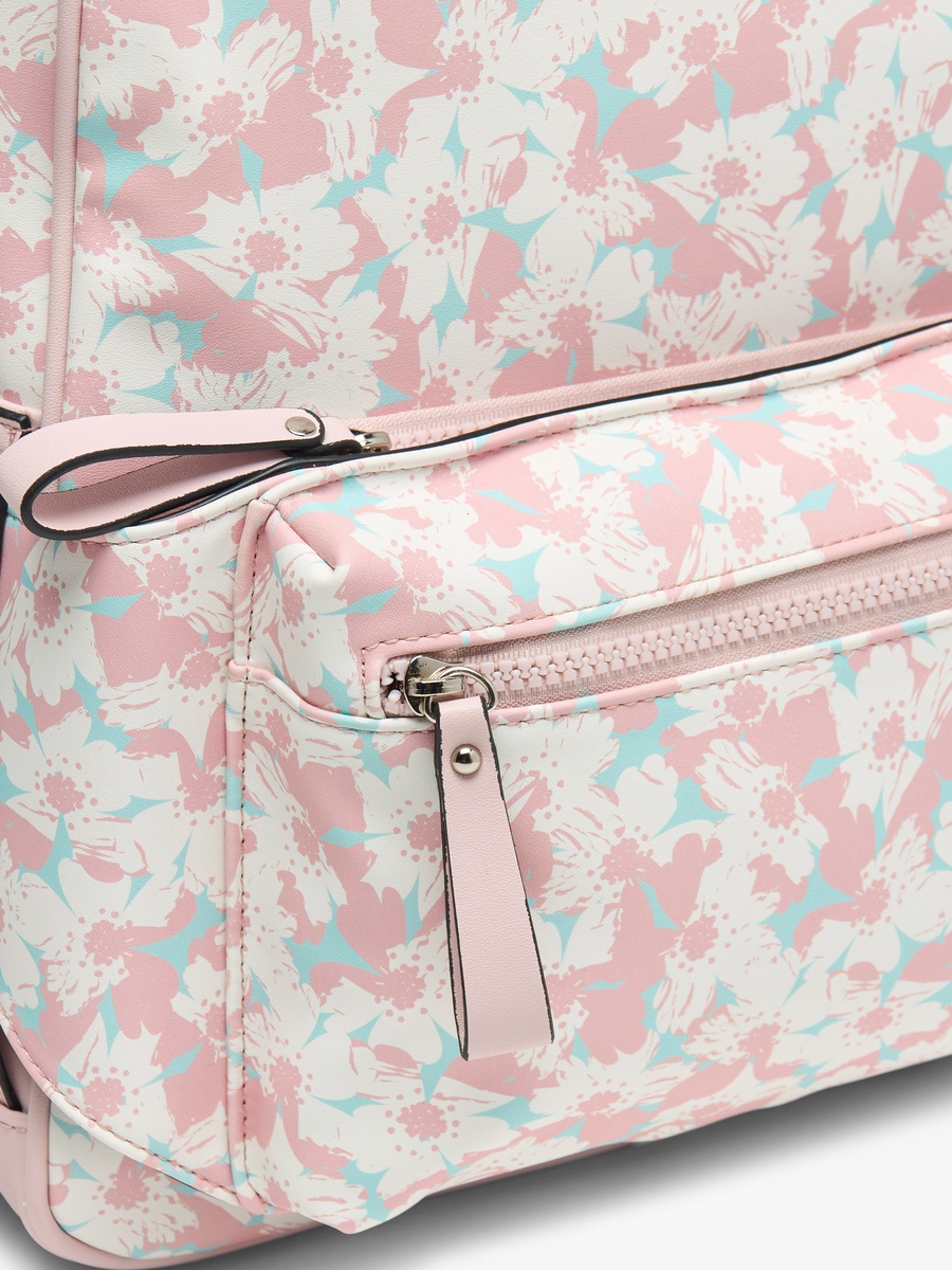 Floral Print Backpack with Detachable Front Pocket - 31x40x13 cm