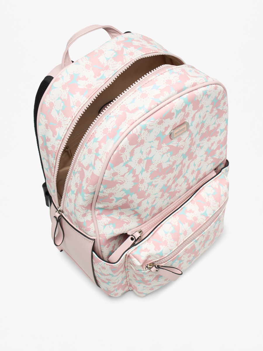 Floral Print Backpack with Detachable Front Pocket - 31x40x13 cm