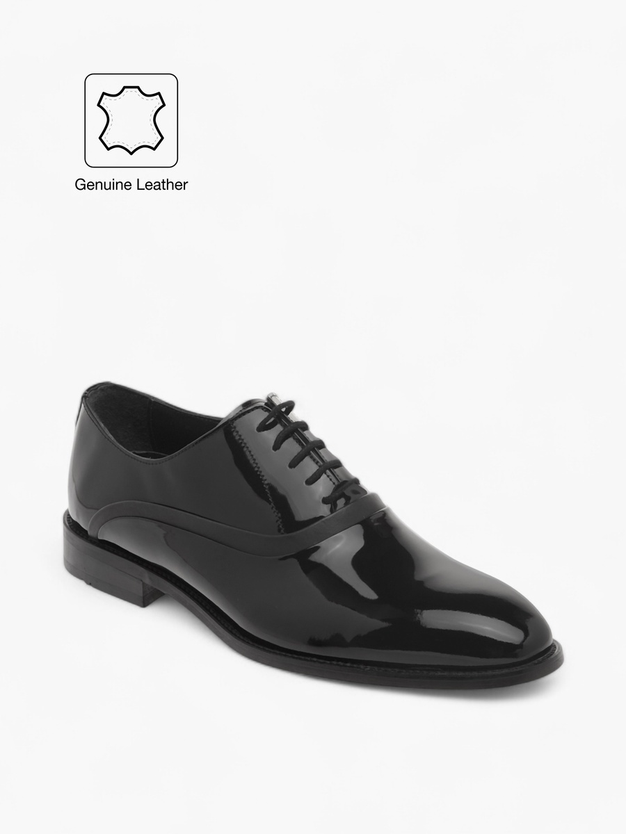 Men Leather Solid Lace-Up Oxford Shoes