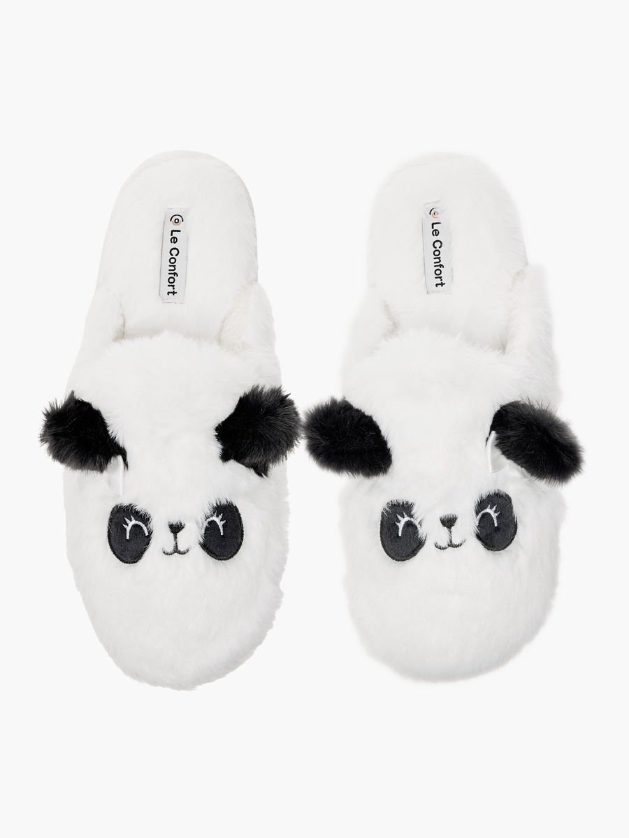 Panda Ear Applique Faux Fur Bedroom Mules