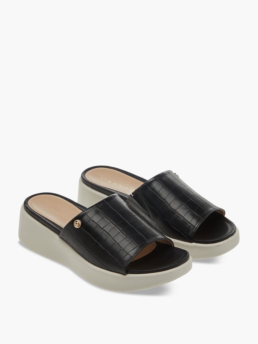 Textured Slip-On Comfort Sandals with Wedge Heel