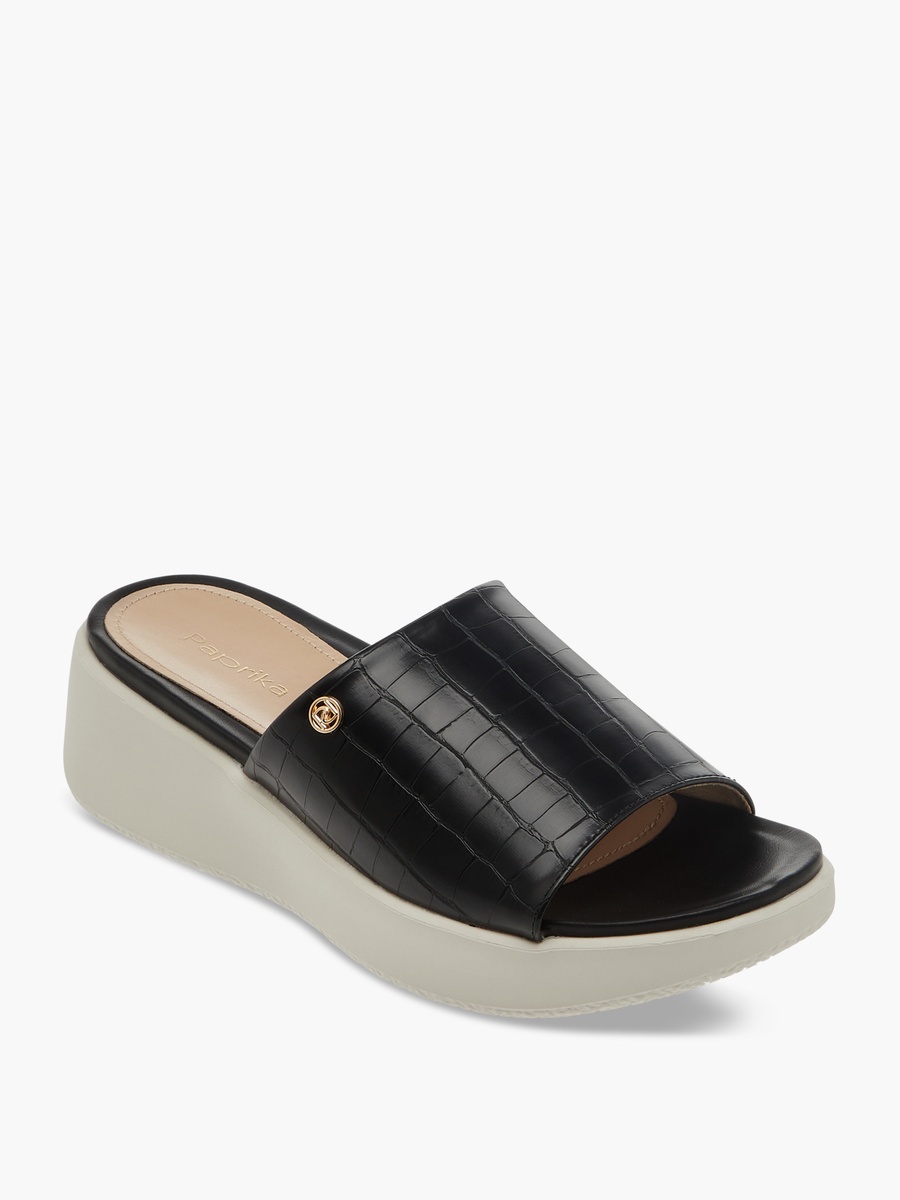 Textured Slip-On Comfort Sandals with Wedge Heel