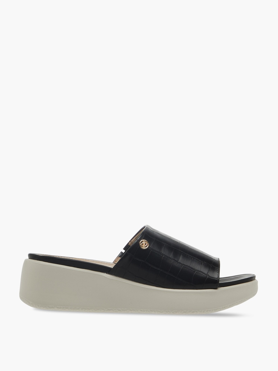 Textured Slip-On Comfort Sandals with Wedge Heel