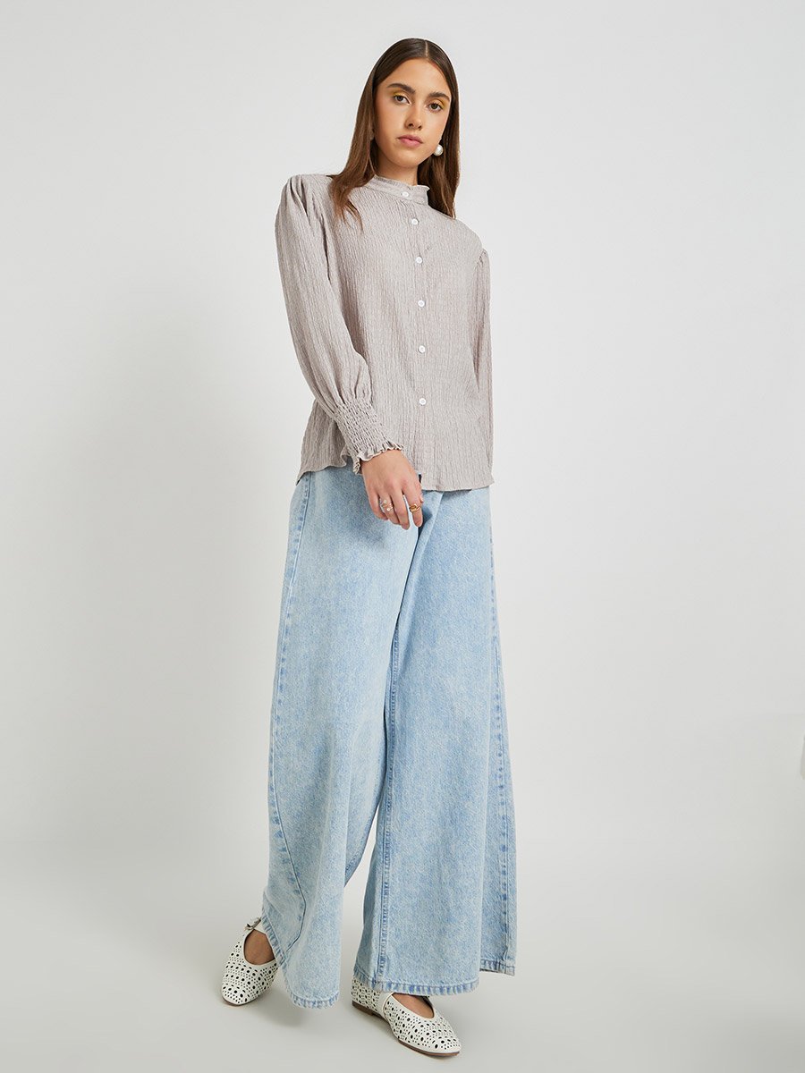 Texture Long Sleeve Buttoned Shirt