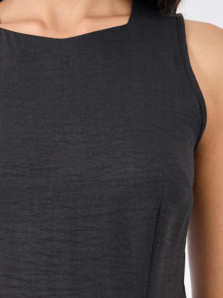 Solid Sleeveless Round Neck A-Line Midi Dress