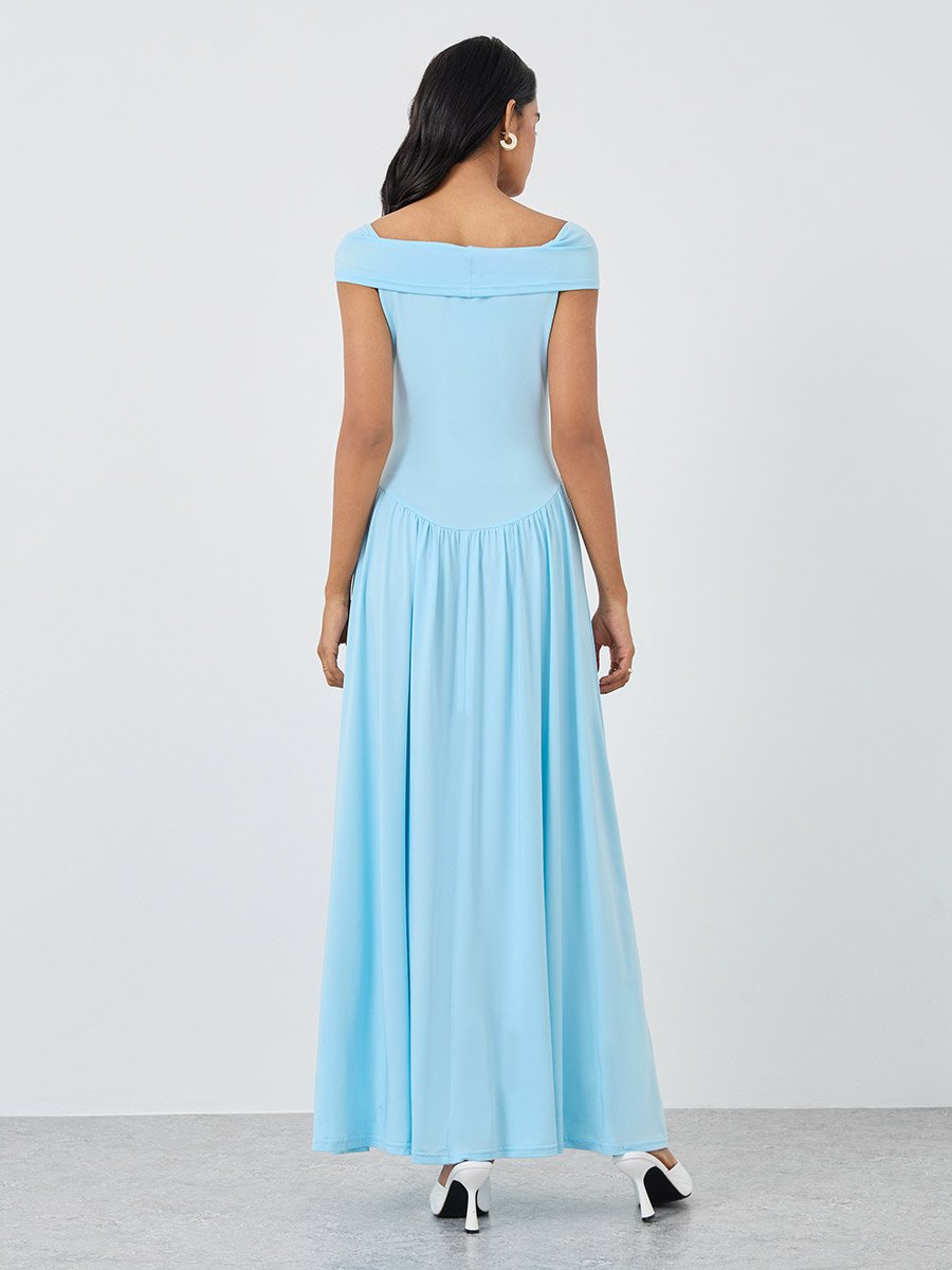 Solid Off Shoulder Gathered Detail Maxi Dress