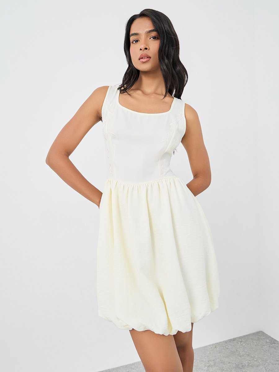 Solid Sleeveless Balloon Hem Mini Dress