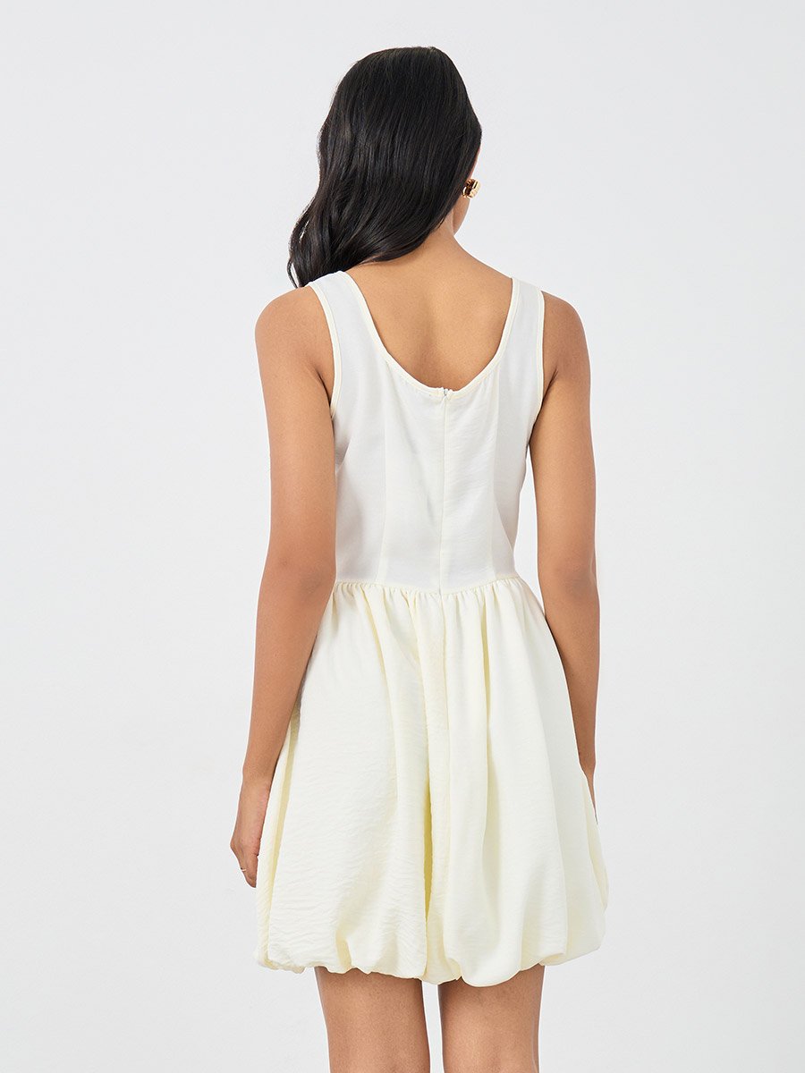 Solid Sleeveless Balloon Hem Mini Dress