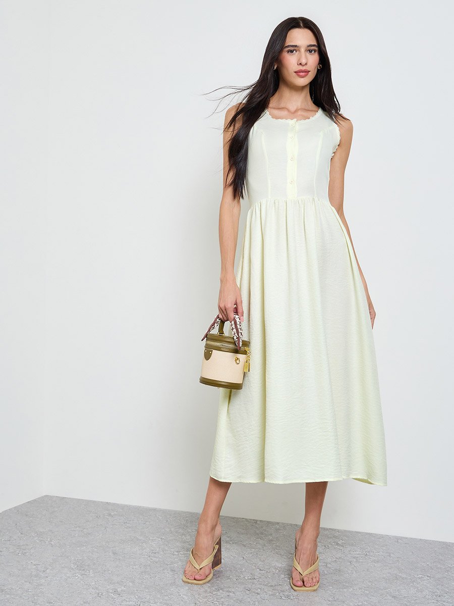 Yellow Sleeveless A-Line Midi Dress