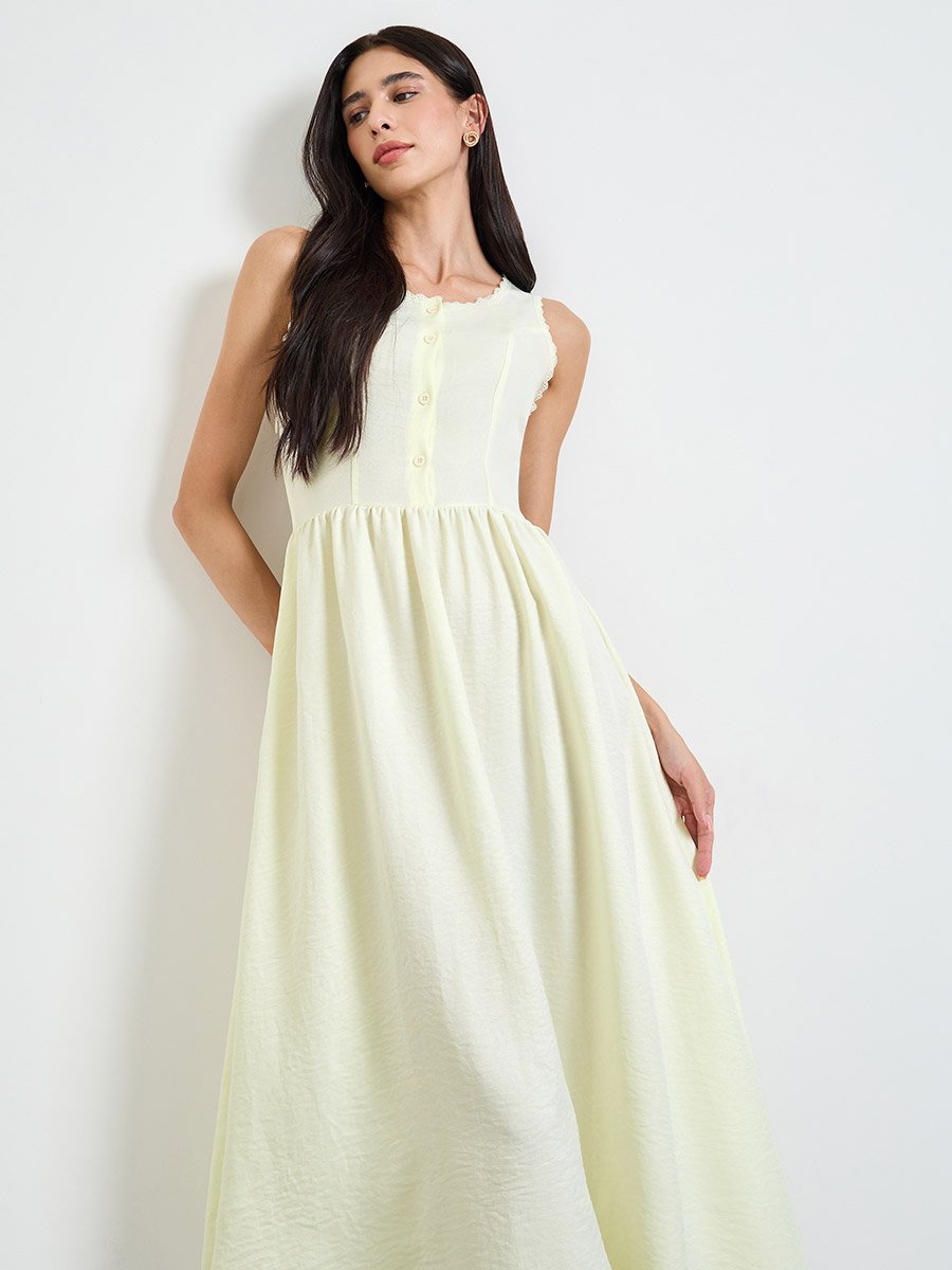 Yellow Sleeveless A-Line Midi Dress
