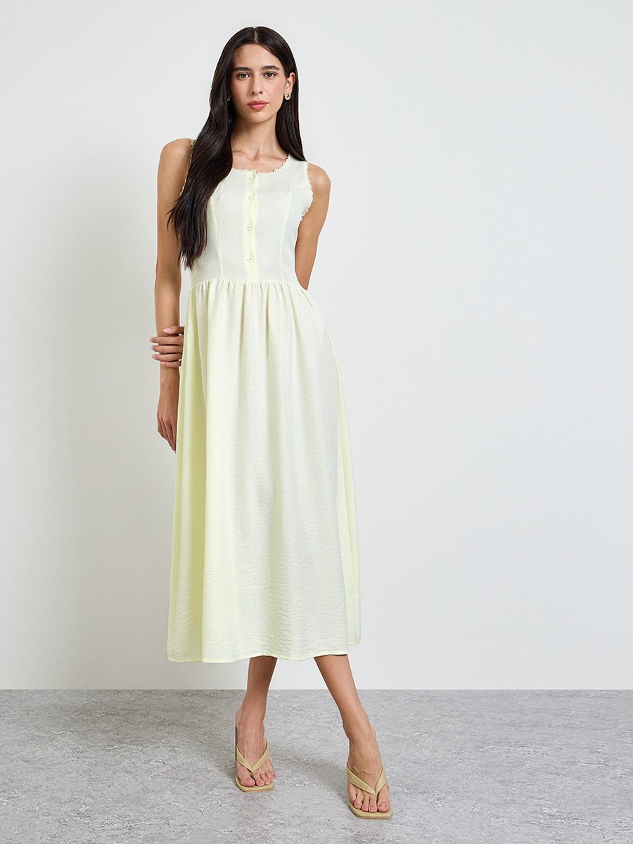 Yellow Sleeveless A-Line Midi Dress