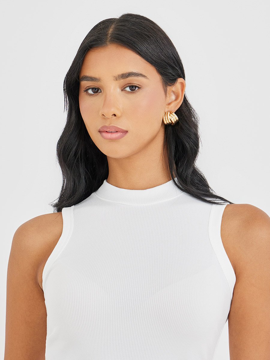 Solid Ribbed High Neck Cami Top