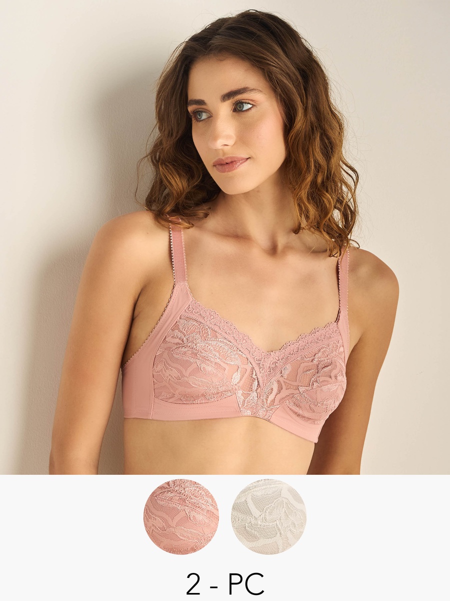 Set of 2 - Lace Non-Wired Bra with Hook and Eye Closure